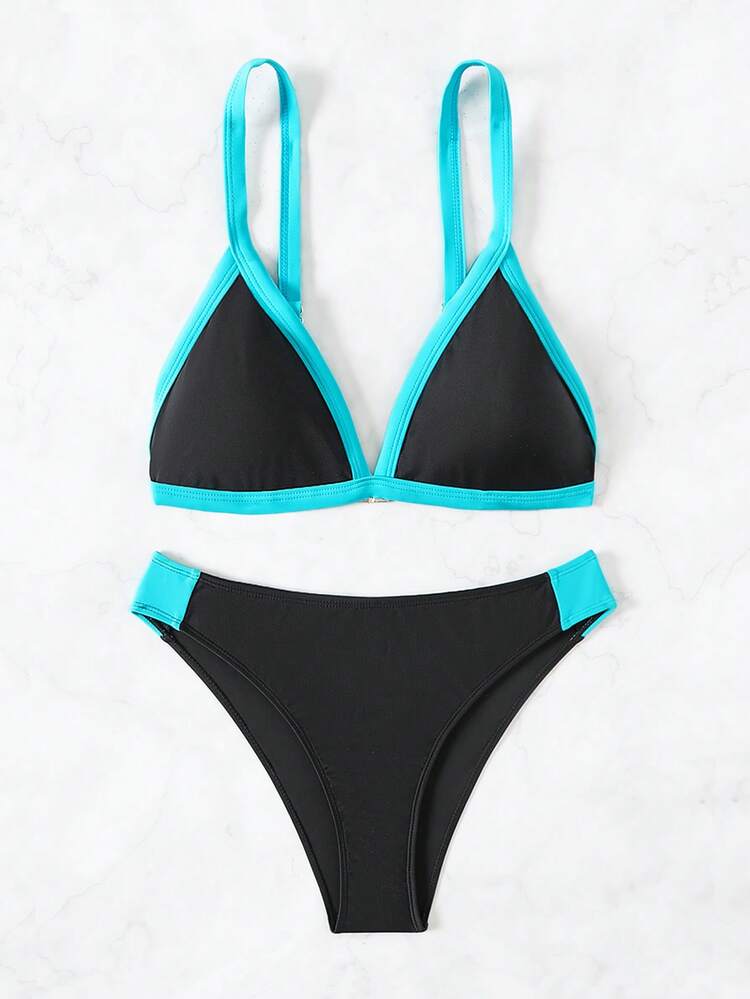 Women's Contrast-Trimmed Bikini Set Summer Beach