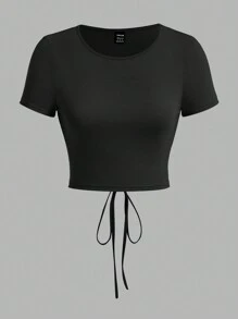 SHEIN Essnce 女士休闲露背打结短袖T恤三件装，夏季款 - 彩色 - 查看 11