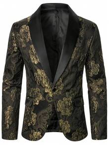 Manfinity AFTRDRK Floral Jacquard Shawl Collar Long Sleeve Suit Jacket And Pants Set For Men - Gold - View 4