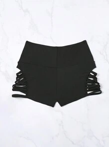 SHEIN Swim Summer Beach Women's Solid Color Hollow Out Swimwear Bottom - Black - View 6