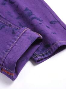 Men's Cartoon Embroidered Ripped Denim Jeans, For Halloween - Purple - View 4