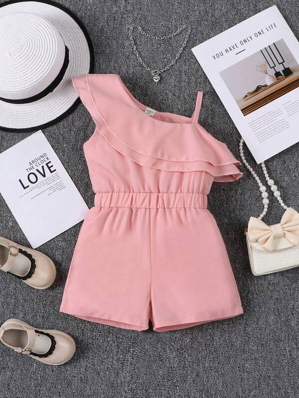 SHEIN Young Girl Asymmetric Shoulder & Waist Belt Design Romper