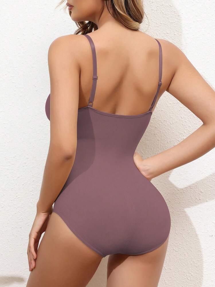 2pcs/Set Leisure Twisted Crotch Bottom Buckled Bodysuits For Shaping (1 Camel And 1 Mulberry Purple)