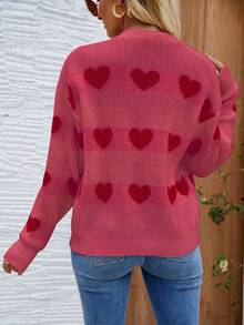 SHEIN Frenchy Của phụ nữ Hình trái tim Nút Lên Áo len Mở Áo len - Màu đỏ tím - Xem 2