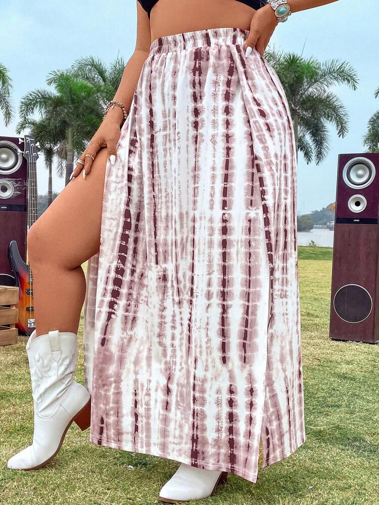 Plus Size Women's Tie-Dye Double Slit Skirt
