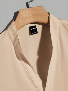 Manfinity VCAY Men's Solid Color Woven Casual Short Sleeve Plain Shirt - Camel - View 2