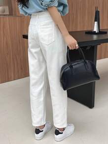 DAZY Women's Classic Solid Color Denim Pants With Slanted Pockets, No Belt Women Jeans - White - View 2