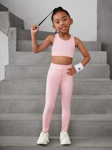 SHEIN Young Girls' Crop Top And Leggings Athletic Set