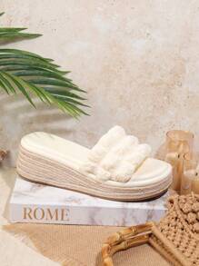 SHUZIA Fashionable Women's Solid Color Wedge Heel Thick Soled Sandals - Beige - View 3