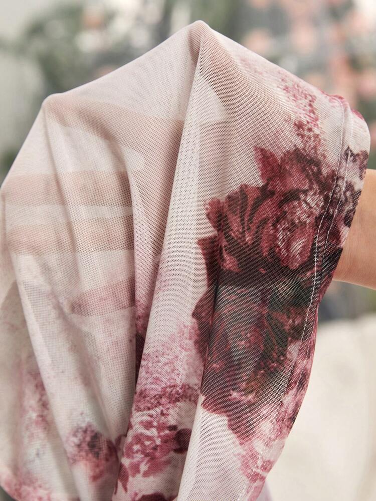 Floral Printed Mesh Women's Top