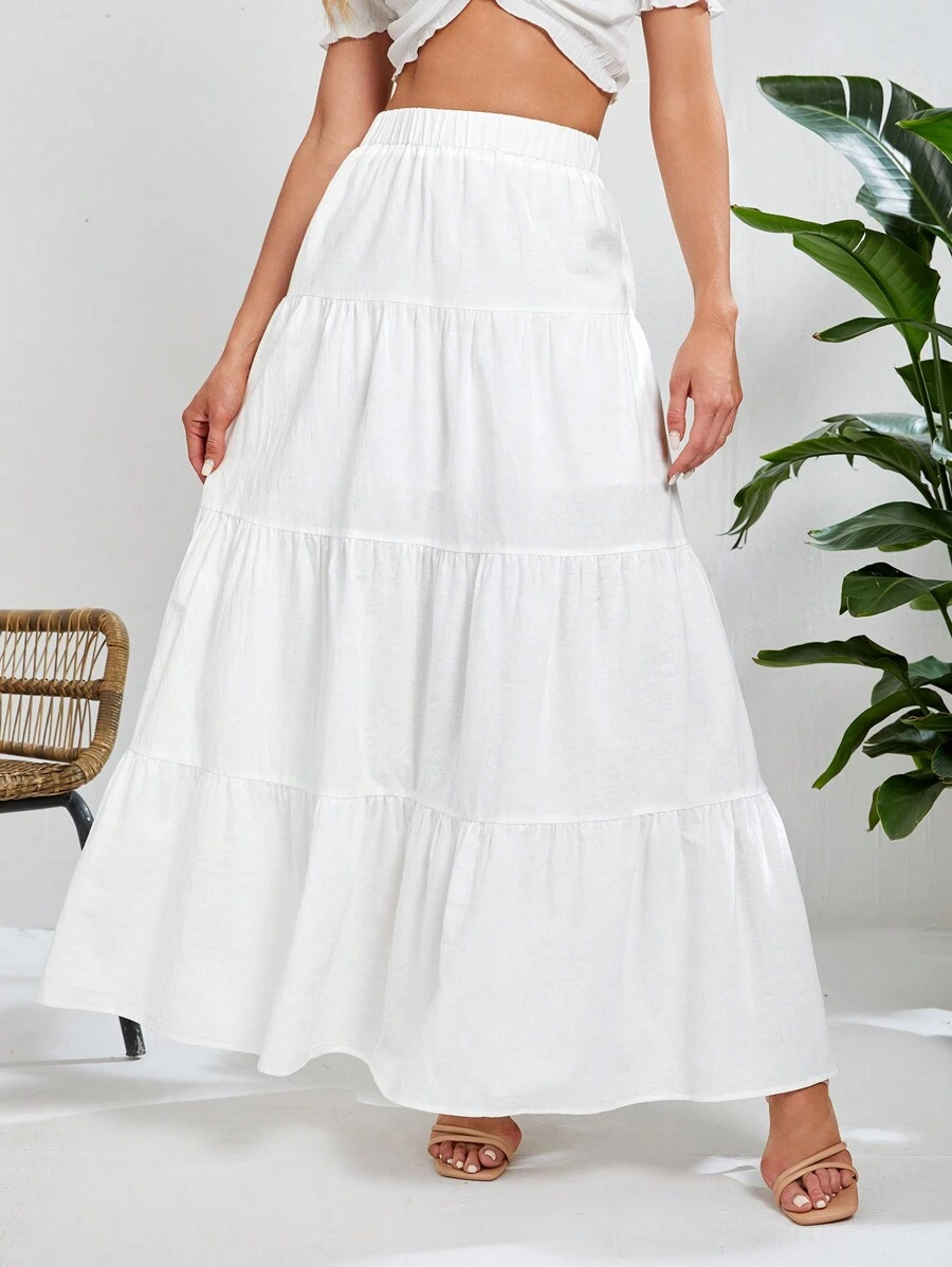 SHEIN Tall Váy xòe màu trơn dành cho nữ - trắng - Xem 1
