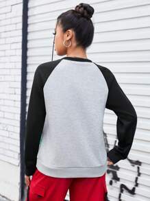 Streetz SHEIN Sport Letter Print Color-Block Raglan Long Sleeve Sports Sweatshirt