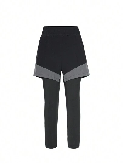 SHEIN 兒童男孩色塊2合1運動褲