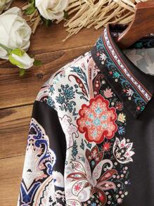 Lacomfia Plus Size Women's Floral Print Long Sleeve Shirt - Multicolor - View 4