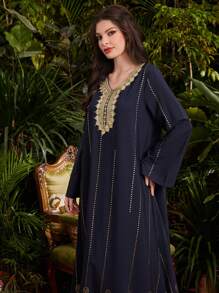 Al Najma 女士金色印花編織帶拼接裙