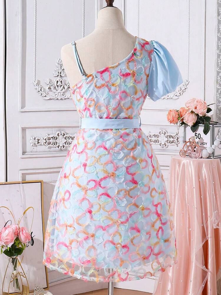 Teenage Girls' Applique Design Princess Dress, Suitable For Parties, Sister Gatherings And Casual Outings