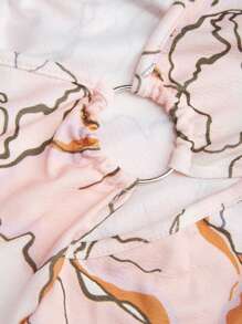 SHEIN Unity Plus Size Floral Print Round Ring Decoration Cut-Out Front Dress - Multicolor - View 3