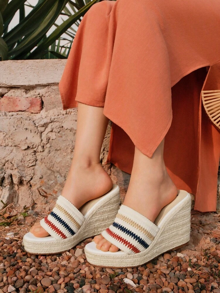 Women's Retro Style Hemp Rope Woven Platform Slide Sandals