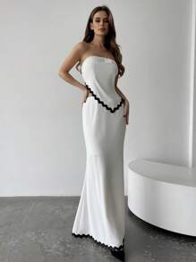 Firerie Stitching Hem Tube Top And Mermaid Hem Skirt