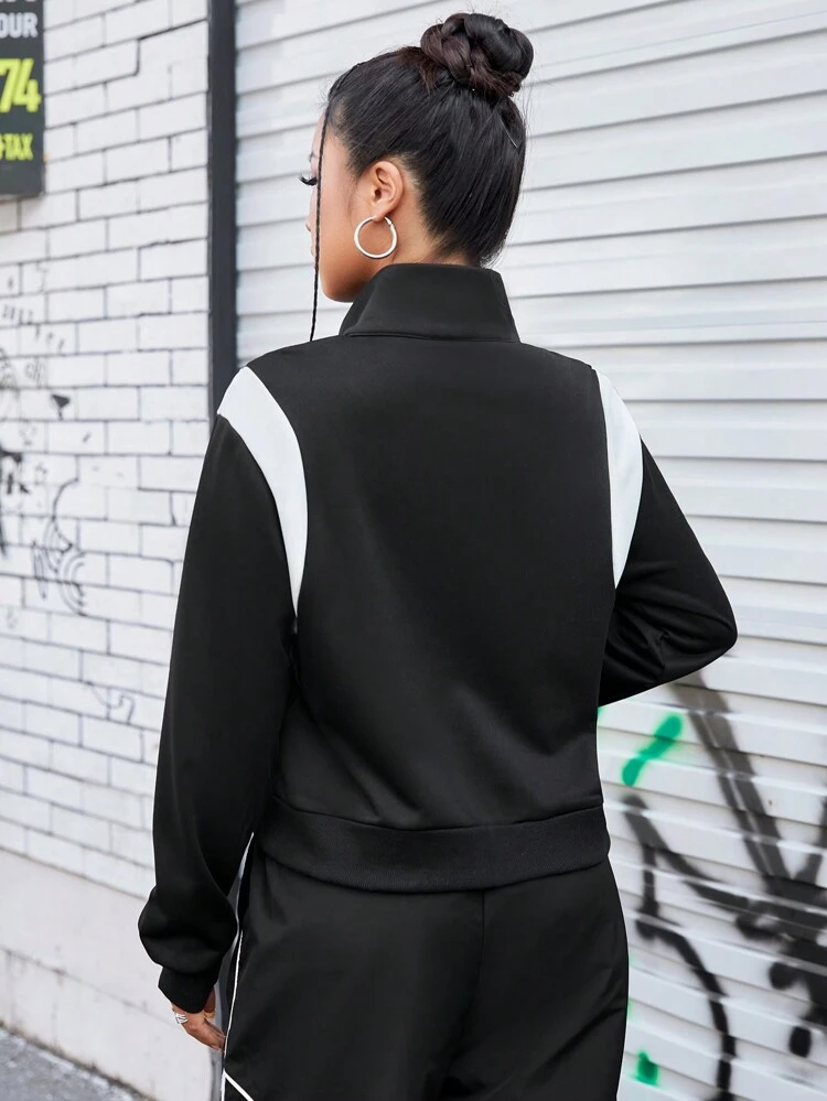 Women's Letter Print Colorblock Sports Jacket
