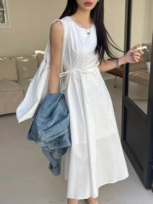 DAZY Women's Solid Color Round-Neck Sleeveless Dress Sundress - White - View 4