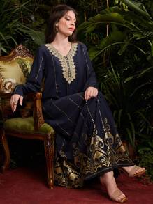 Al Najma 女士金色印花編織帶拼接裙