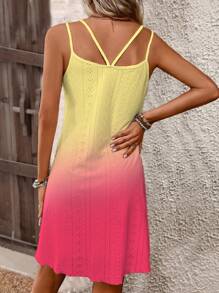 Breezaya 鏤空針織漸層 A 字吊帶連身裙 - 彩色 - 查看 2