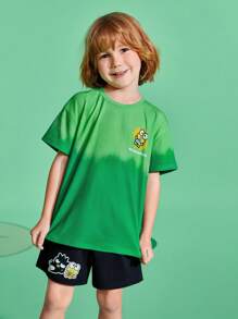 HELLO KITTY AND FRIENDS | SHEIN Camiseta De Manga Corta De Verano Y Primavera Para Niños Con Dibujo De Rana Verde En Degradado Y Letras - Verde - Ver 3