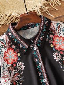 Lacomfia Plus Size Women's Floral Print Long Sleeve Shirt - Multicolor - View 3