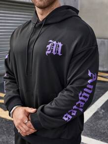 Manfinity Roughcore Men's Plus Size Letter Printed Hooded Sweatshirt And Pants Set - Black - View 7