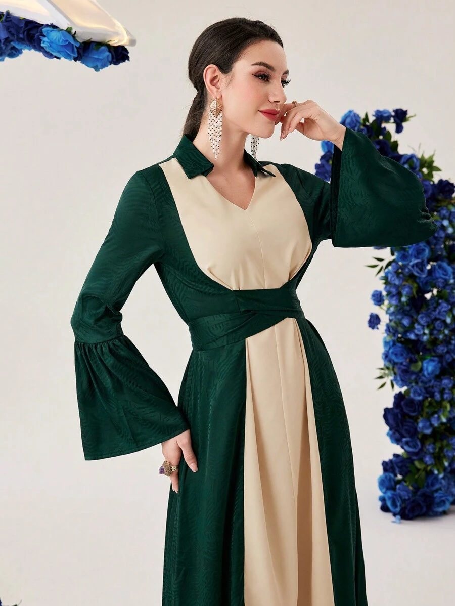 Modelyn 女式拼色交叉设计长款晚礼服 - 彩色 - 查看 1