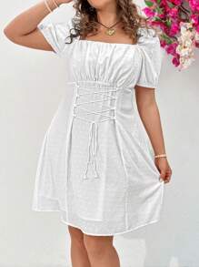 Dreamara Plus Size Solid Color Criss-Cross Straps Dress