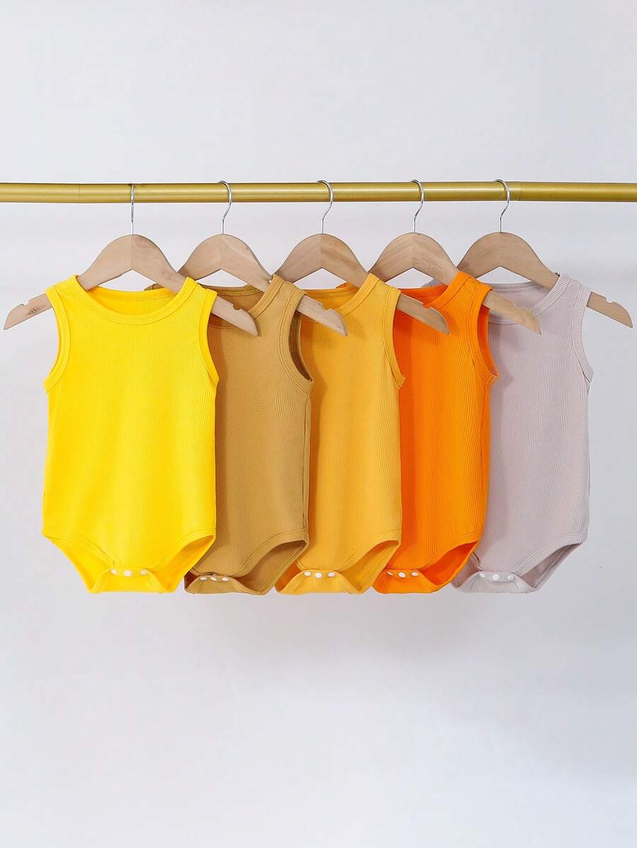 5pcs Baby Boy Spring/Summer Five-Piece Set Of Multi-Color Warm Tone Cute Bodysuits, Suitable , Vacation And Festivals - Multicolor - View 1