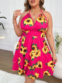 SHEIN SunnyBelle Plus Size Sunflower Printed Casual Cami Dress - Multicolor - View 5
