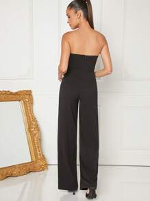 Hauture Colorblock Ruched Tube Jumpsuit - Black and White - View 2