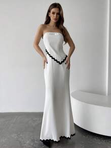 Firerie Stitching Hem Tube Top And Mermaid Hem Skirt