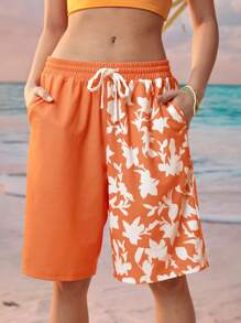Manfinity VCAY Men's Plant Print Knitted Shorts - Orange - View 4