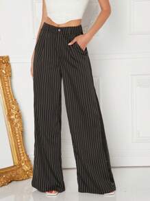 SHEIN Unity Striped Print Slant Pocket Wide Leg Pants