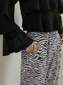 FRIFUL Ladies' Perspective Double Layer Ruffle Hem T-Shirt Long Sleeve Women Tops