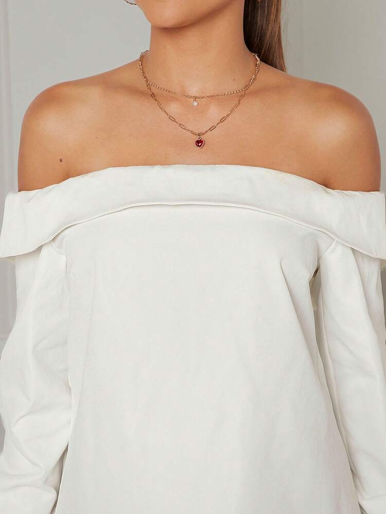 Solid Off-Shoulder Long Sleeve Blouse
