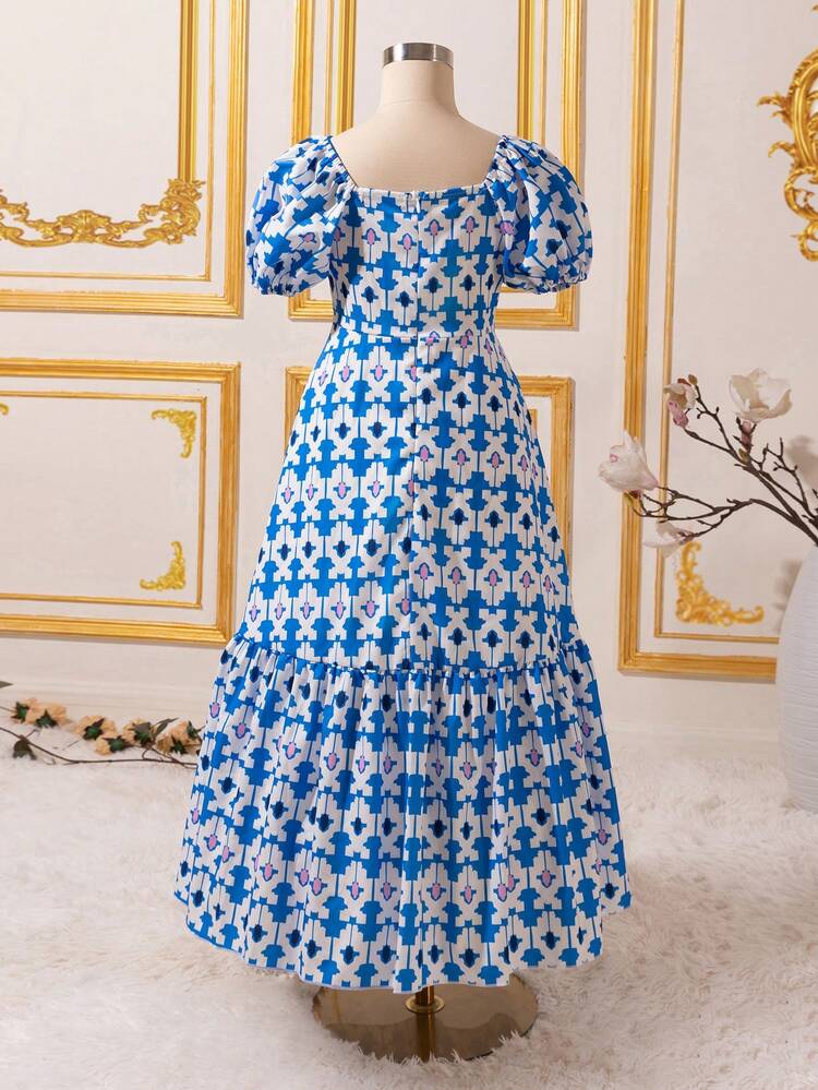 Tween Girls' Geometric Printed Bubble Sleeve Dress