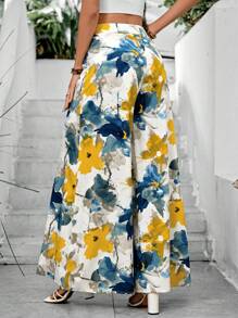 SHEIN Holidaya 女士花卉印花超阔腿裤