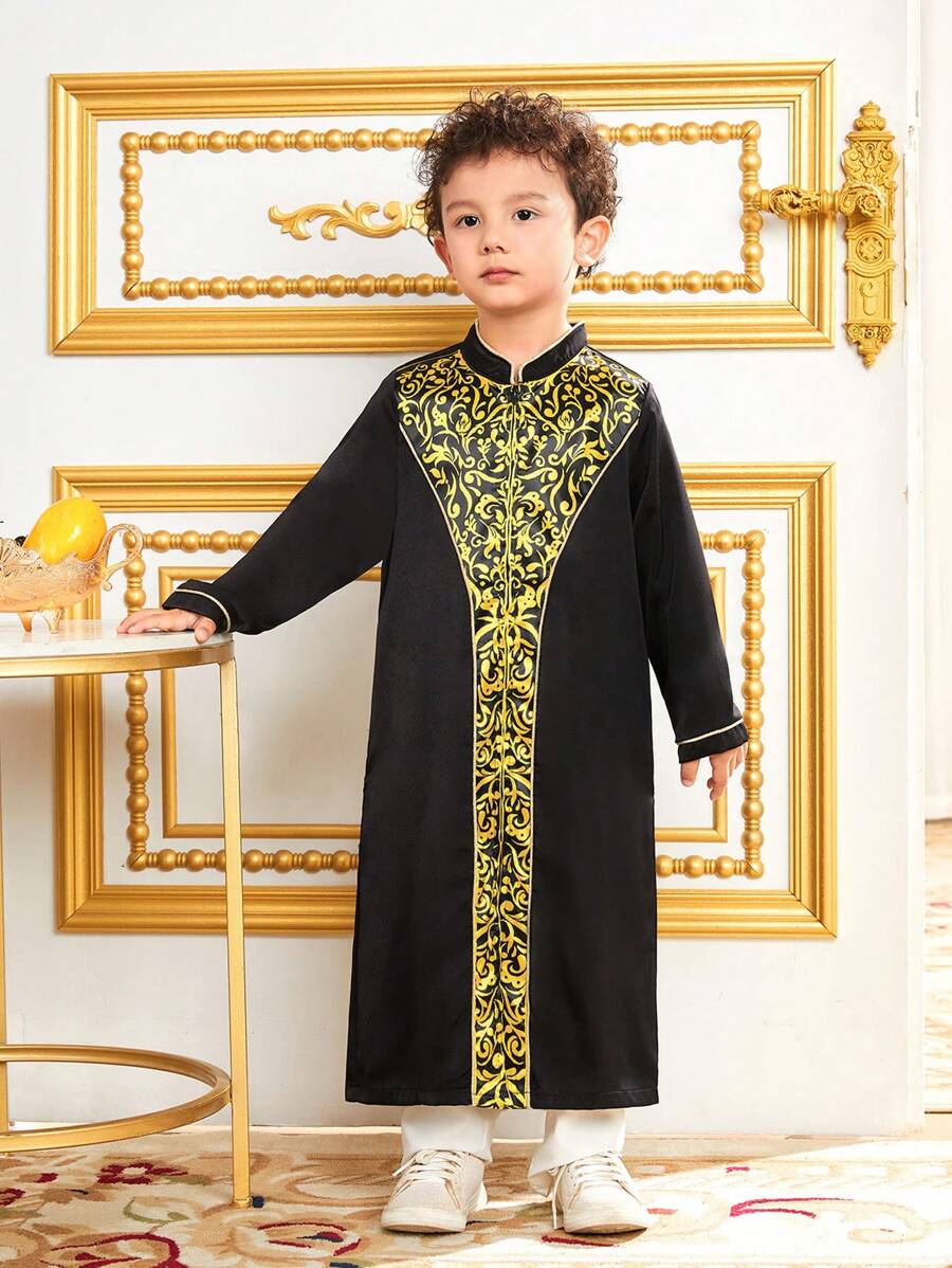 Chàng trai trẻ In hoa Đứng cổ áo Chiều dài trung bình Áo sơ mi Đối với Thời gian rảnh rỗi - màu đen - Xem 1