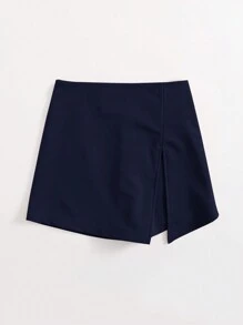 SHEIN EZwear Plus Size Women's Solid Color Split Skorts - Navy Blue - View 3