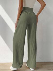 Chiquease Women's High Waist Loose Palazzo Pants - Army Green - View 2