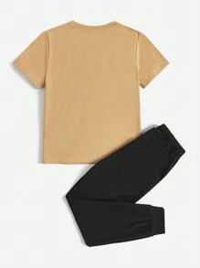 SHEIN Cậu bé Tween Giải trí Thoải mái Khối màu 2 cái/bộ - Màu Khaki - Xem 2