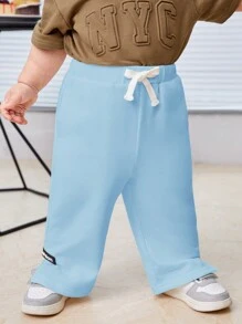 SHEIN Baby Boy Casual Comfortable Split Hem Pants - Blue - View 13