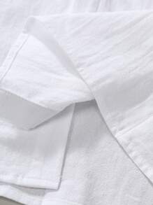 Manfinity Homme 男士立领长袖衬衫，纽扣纯棉纯白休闲衬衫，秋季 - 白色 - 查看 7