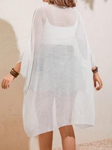 Breezaya 大尺碼女式空心翼袖針織外套 - 白色 - 查看 2