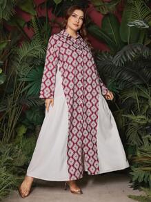 Al Najma Plus Size Women's All Over Print A-Line Arabian Dress